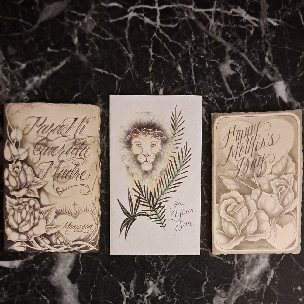 Set of Two VintageHand Drawn Inmate Mother's Day Cards. From 05, 07. Artist-Ruiz